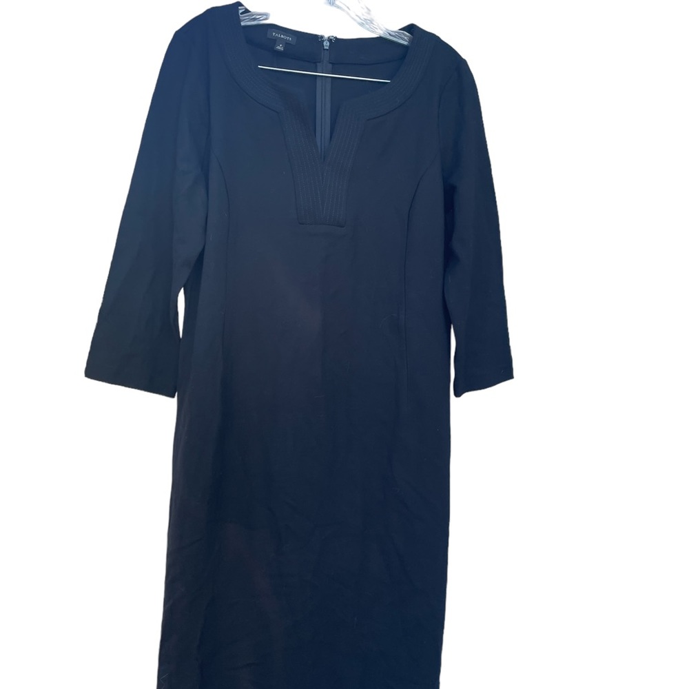 TALBOTS‎ $129 Seamed Ponte Stretch 3/4 Sleeve Shift Dress Black Size 8